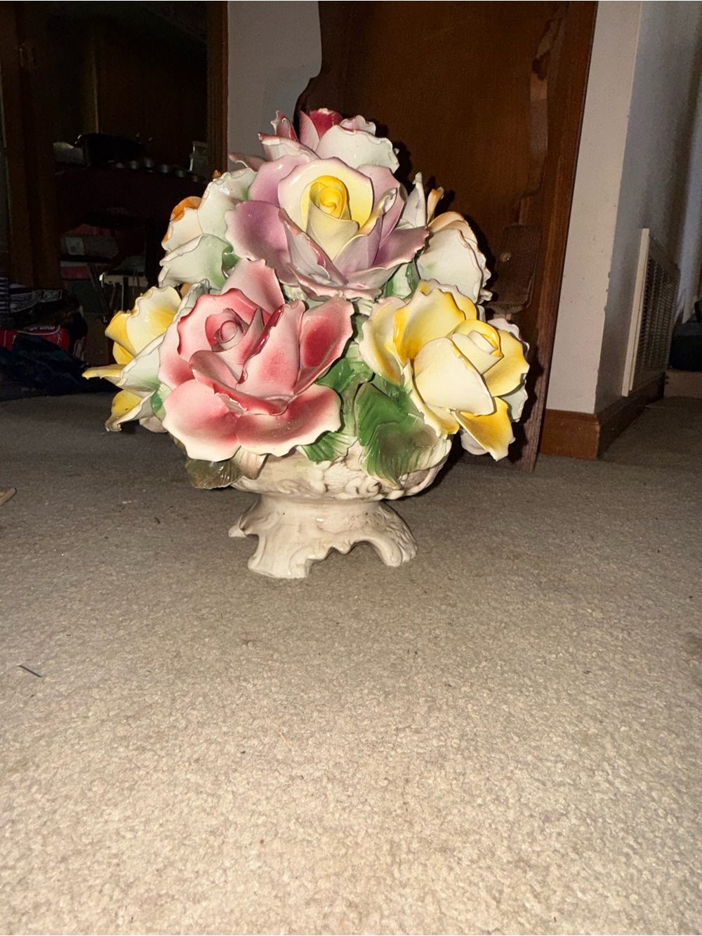 Capodimonte Italy Large Flower Rose Basket Vintage MCM